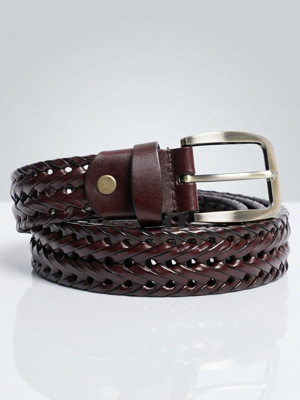 Dark Brown Braided Woven Leather Belt