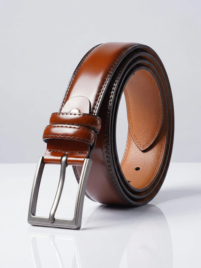 Polished Cognac Leather Dress Belt