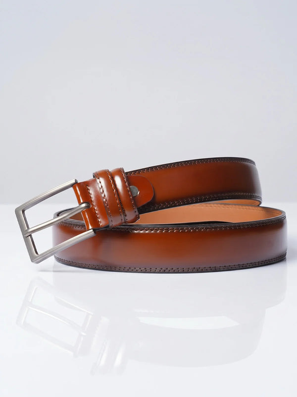Polished Cognac Leather Dress Belt