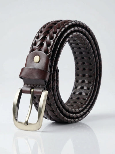 Brown Braided Woven Leather Belt