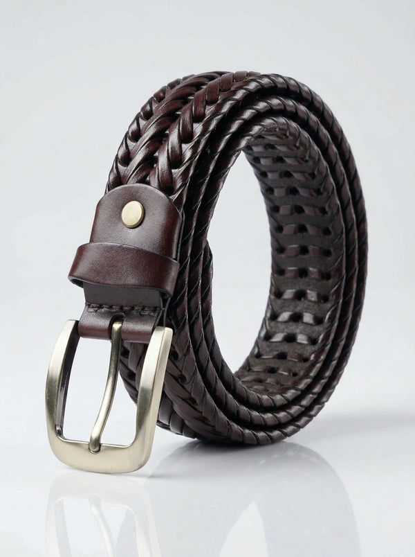 Brown Braided Woven Leather Belt