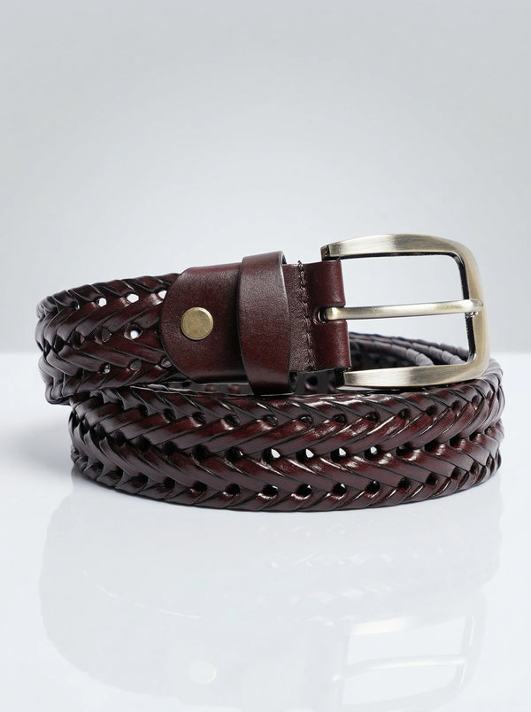 Brown Braided Woven Leather Belt