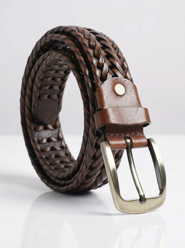 Light Brown Braided Woven Leather Belt