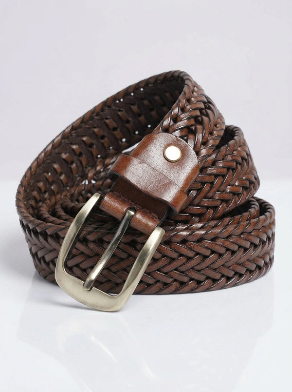 Light Brown Braided Woven Leather Belt