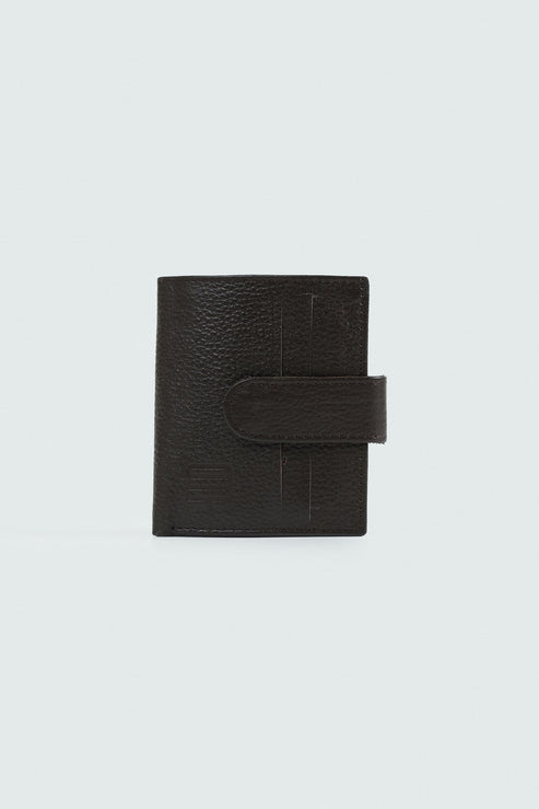 Textured Dark Brown Button Wallet