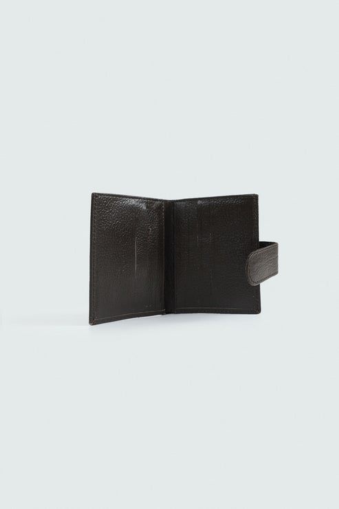 Textured Dark Brown Button Wallet