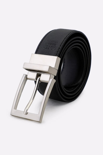 Textured Black Leather Reversible Belt