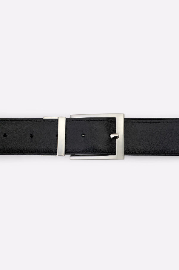 Textured Black Leather Reversible Belt