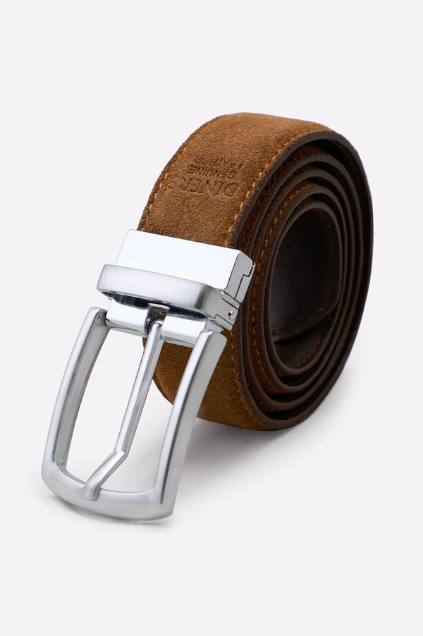 Brown Suede Leather Pin Belt