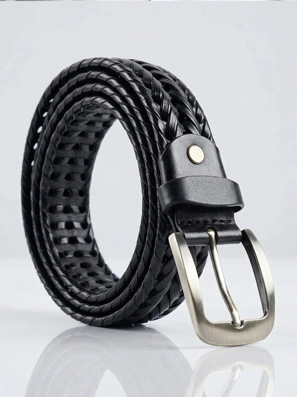Premium Black Braided Leather Belt