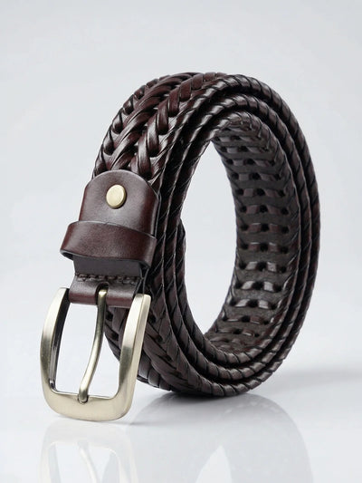 Dark Brown Braided Woven Leather Belt