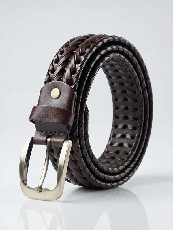 Dark Brown Braided Woven Leather Belt